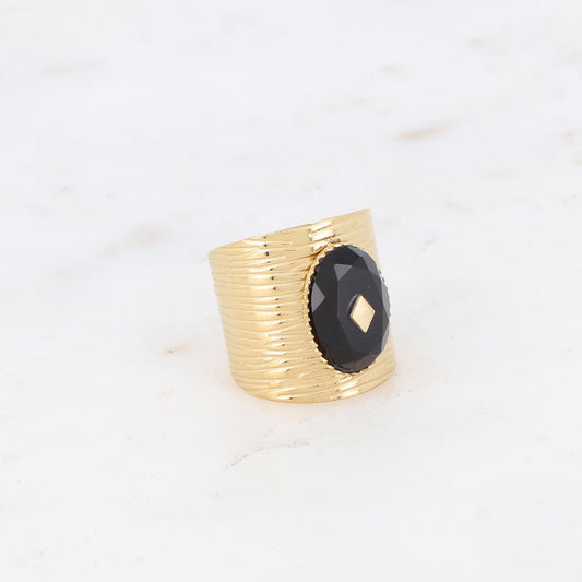 Bague avec cabochon en pierre naturelle - Onyx