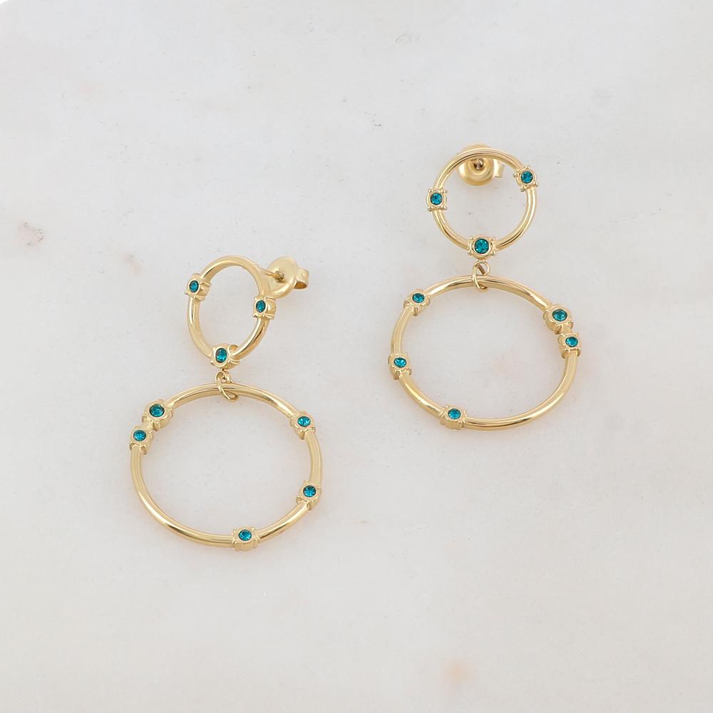 B.O à puce avec 2 anneaux ronds et strass 2,4 x 4,3 cm