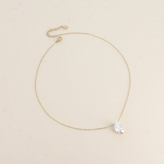Collier - Pendentif cristal de Swarovski® en forme de goutte - Longueur du collier : 40+5 cm - Dimensions du cristal : 10x14 mm - Aurore boréale