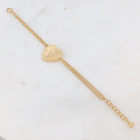 Bracelet maille avec cœur, étoile et strass