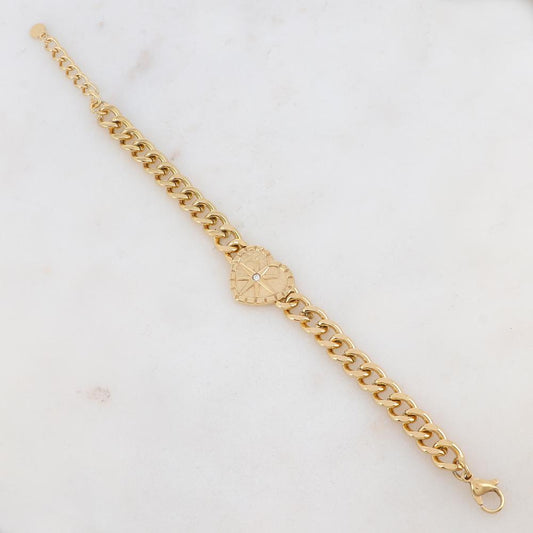 Bracelet maille avec cœur, étoile et strass