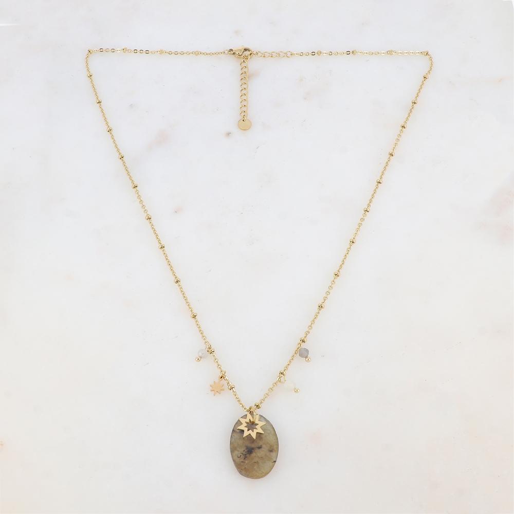 Collier avec pampilles étoiles et pierre labradorite 45+5 cm
