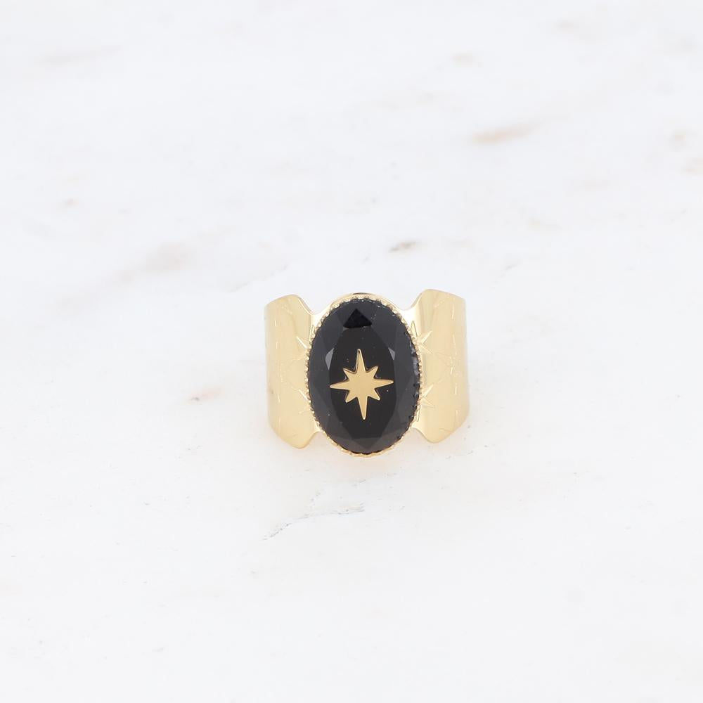 Bague avec pierre naturelle et étoile -Onyx