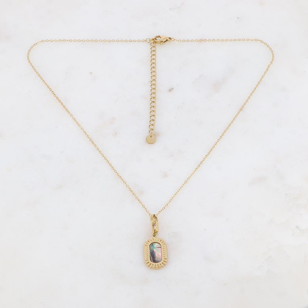 Collier avec un pendentif rectangulaire orné d'une nacre abalone 39+7 cm