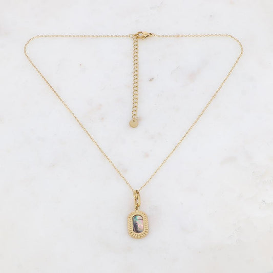 Collier avec un pendentif rectangulaire orné d'une nacre abalone 39+7 cm