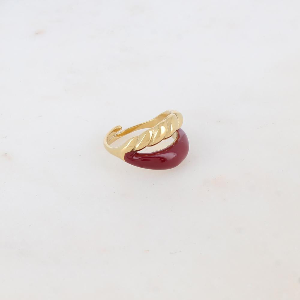 Bague ajustable 2 rangs avec émail lisse et un effet torsadé - Bordeaux