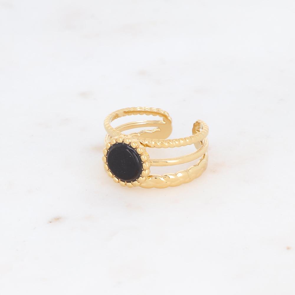 Bague 3 rangs avec une pierre naturelle ronde - Onyx