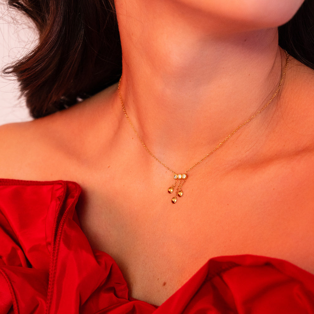 Collier avec chaînes, rondes et strass (38+5CM)