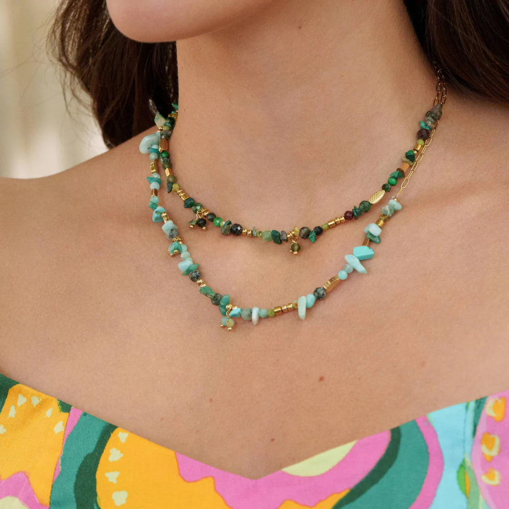 Collier en maille embelli de pierres naturelles (39+7CM)