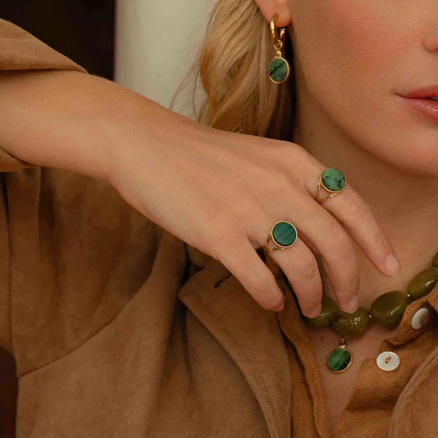 Bague ronde avec pierre naturelle - Turquoise africaine