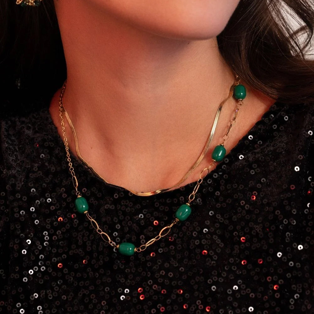 Collier double rangs avec résine (41/45.5+5CM)