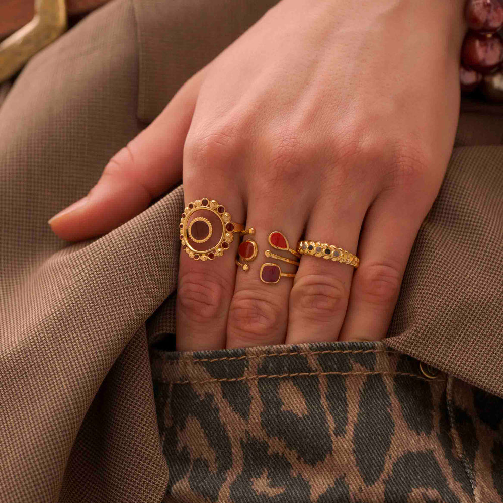 Bague avec pièces émaillées - Bordeaux
