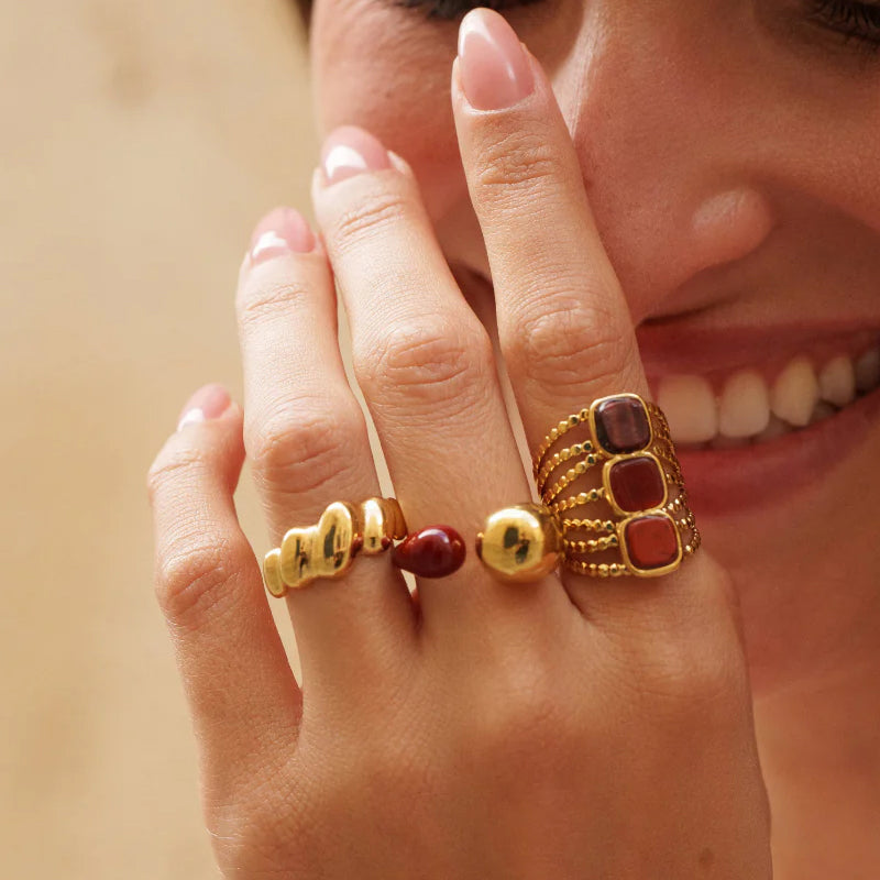 Bague fine avec émail - Bordeaux