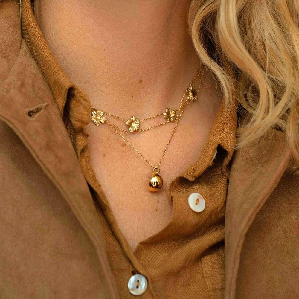 Collier double rangs avec fleur (39+5CM)