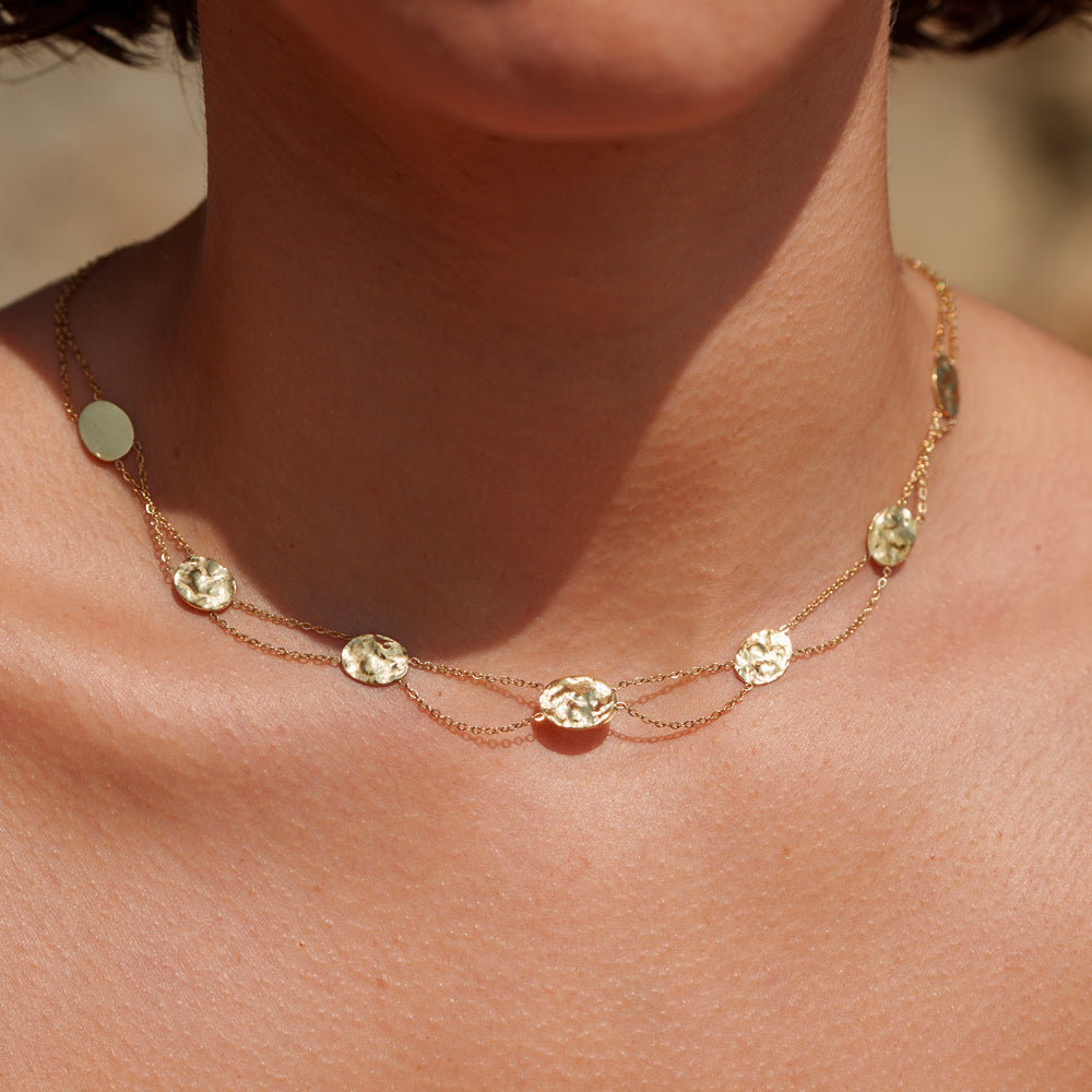 Collier double rangs avec pampilles ovales martelées (39+5CM)