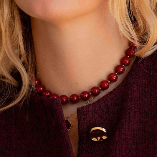 Collier avec perles en résine effet nacré - Diamètre perle: 1,4 cm (41+5CM)