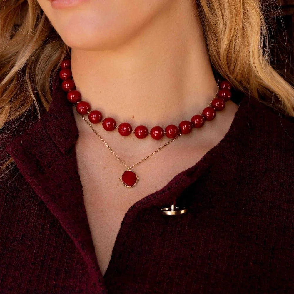 Collier avec perles en résine effet nacré - Diamètre perle: 1,4 cm (41+5CM)
