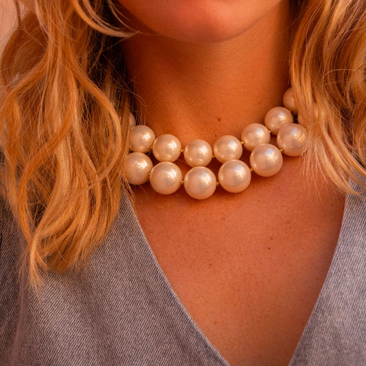 Collier avec perles en résine effet nacré - Diamètre perle : 1,8 cm (41+5CM)