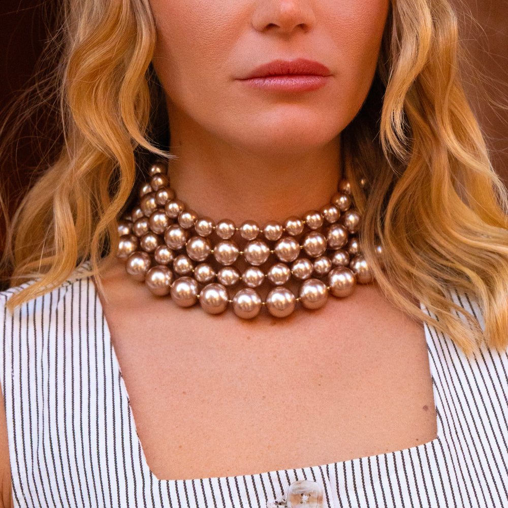 Collier avec perles en résine effet nacré - Diamètre perle : 1,8 cm (41+5CM)