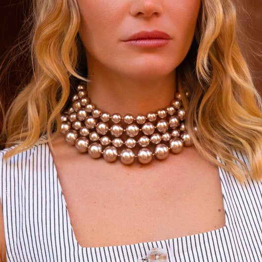 Collier avec perles en résine effet nacré - Dimension perle : 1,6 cm