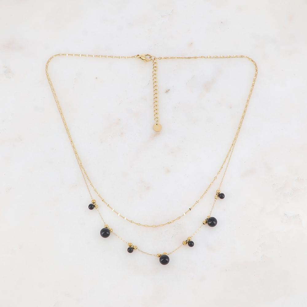 Collier double rangs avec petites boules et émail 40/43+5 cm