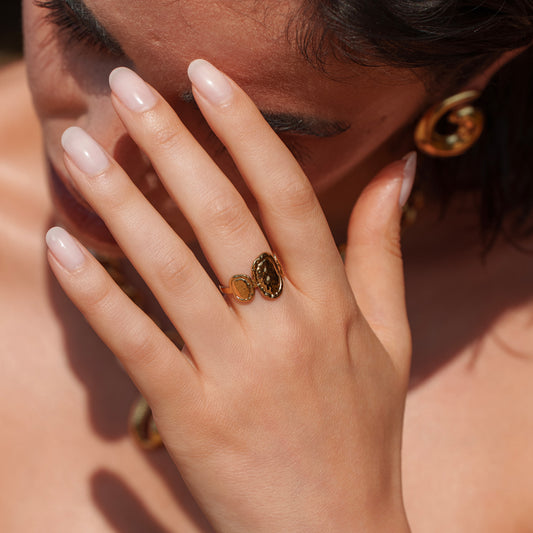 Bague avec 3 pièces ovales martelées