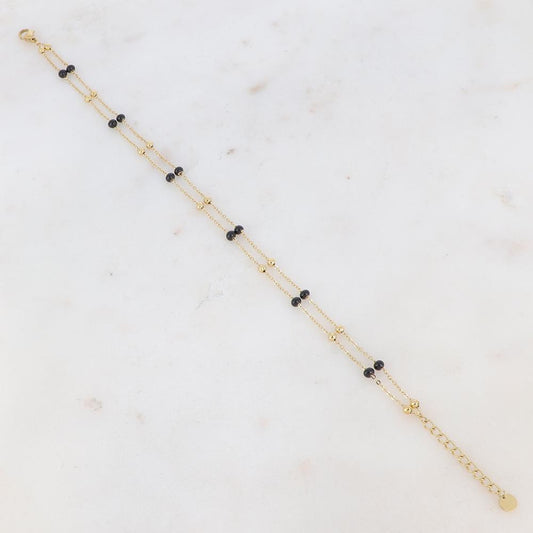 Chaîne de cheville deux rangs avec petites boules et émail (22+3CM)