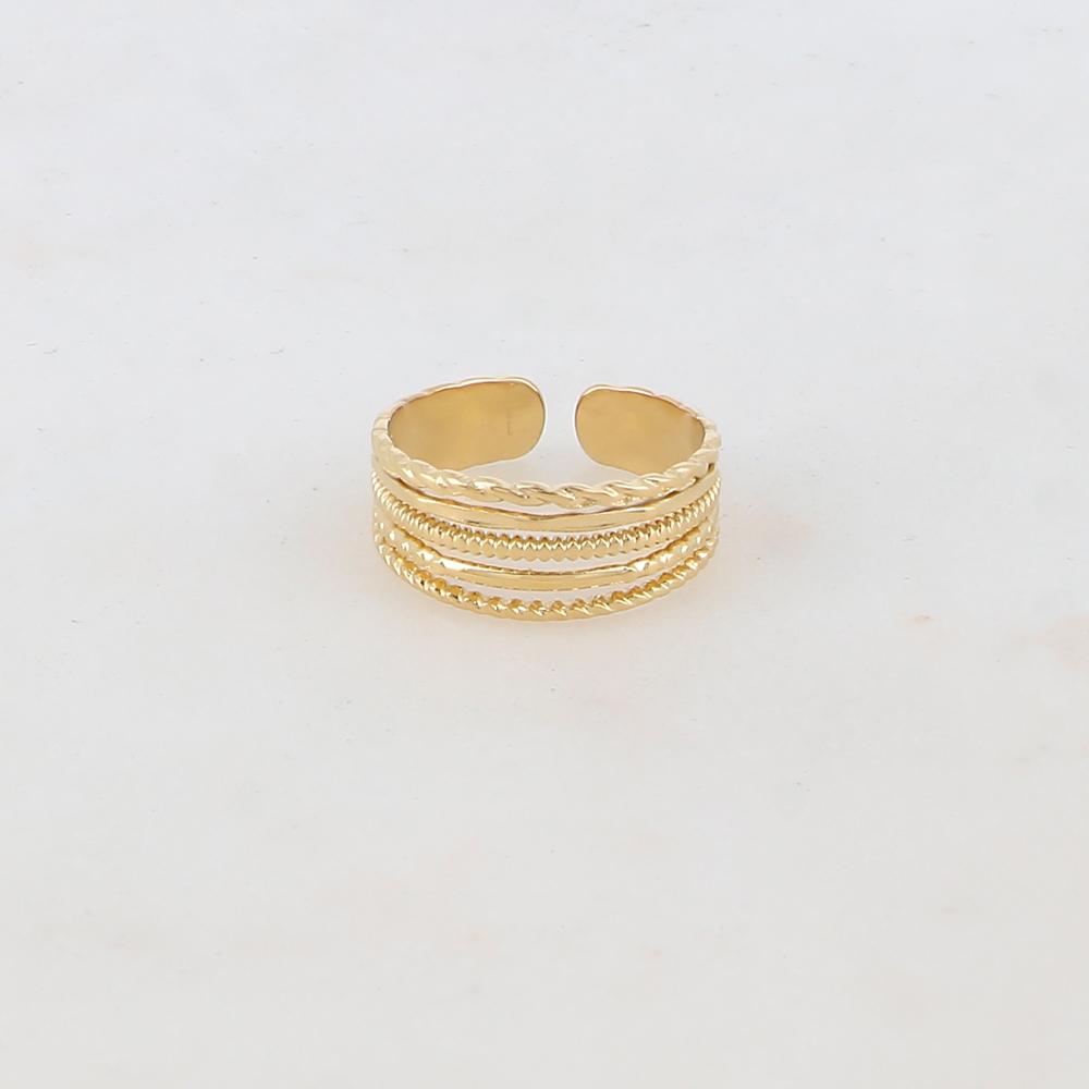 Bague 5 rangs avec effet lisse et martelé, style torsadé et géométrique
