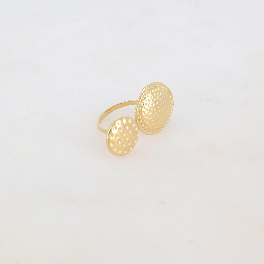 Bague fine avec 2 pièces rondes martelées