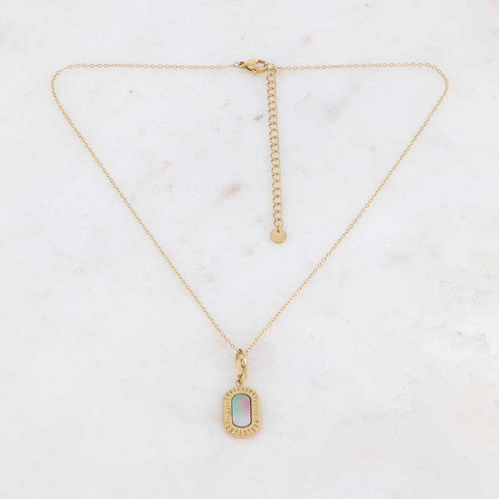 Collier avec un pendentif rectangulaire orné d'une nacre naturelle grise 39+7 cm