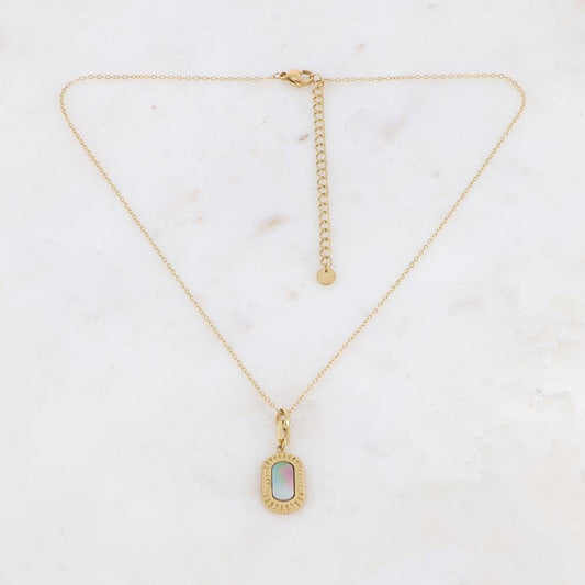 Collier avec un pendentif rectangulaire orné d'une nacre naturelle grise 39+7 cm