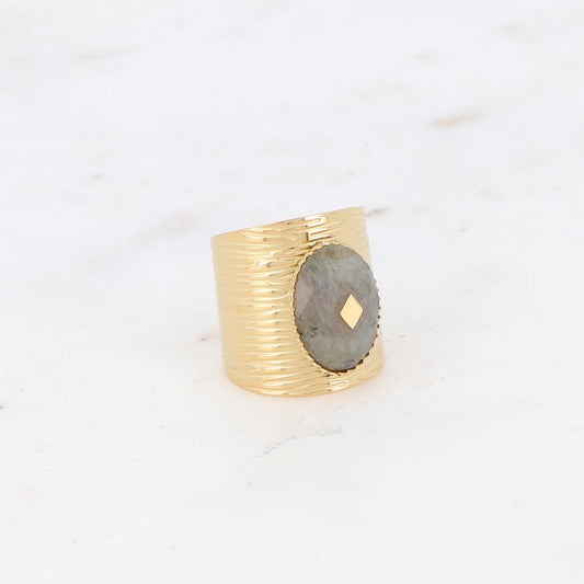Bague avec cabochon en pierre naturelle - Labradorite