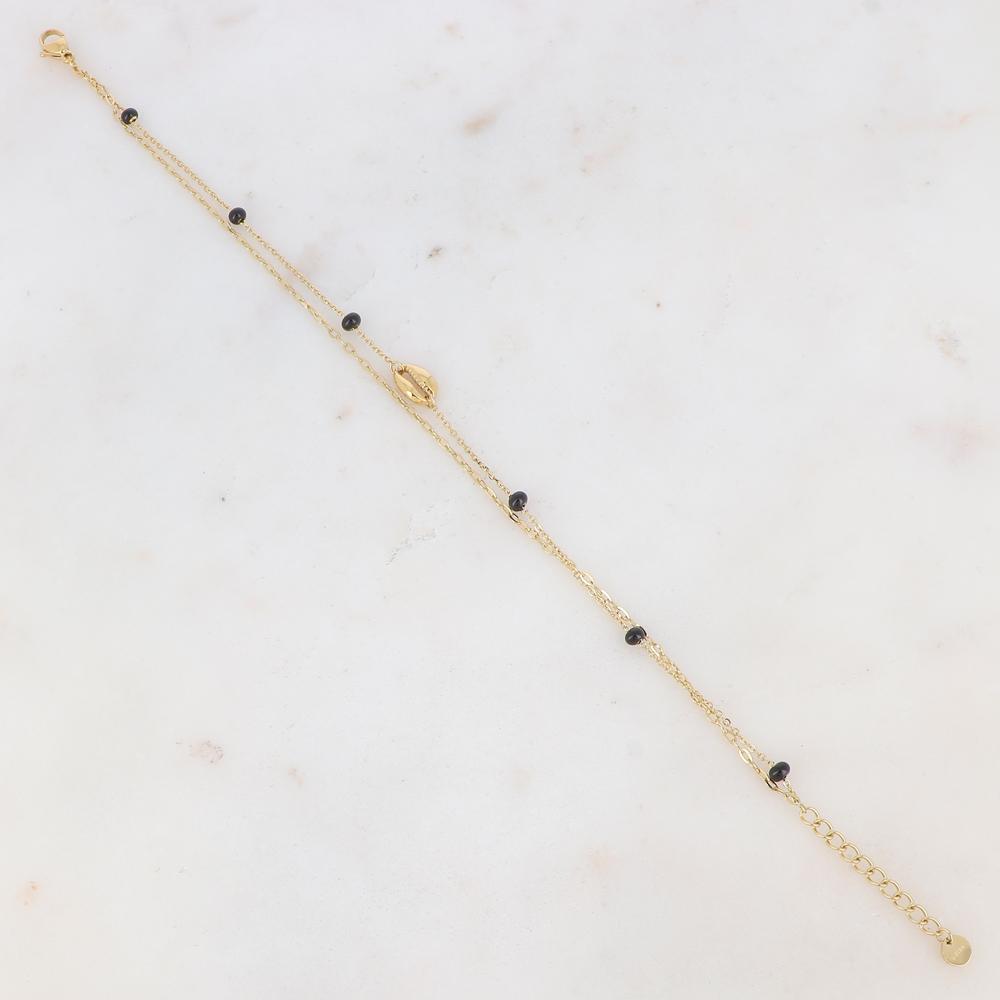 Chaîne de cheville deux rangs avec boules émaillées et cauri (22 + 3CM)