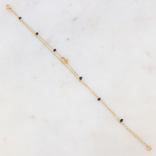 Chaîne de cheville deux rangs avec boules émaillées et cauri (22 + 3CM)