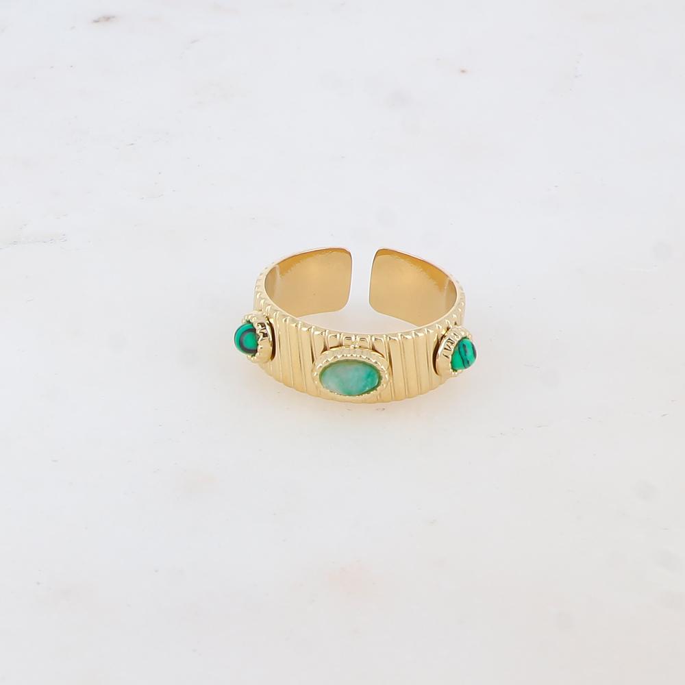 Bague avec 3 pièces géométriques serties de pierres naturelles