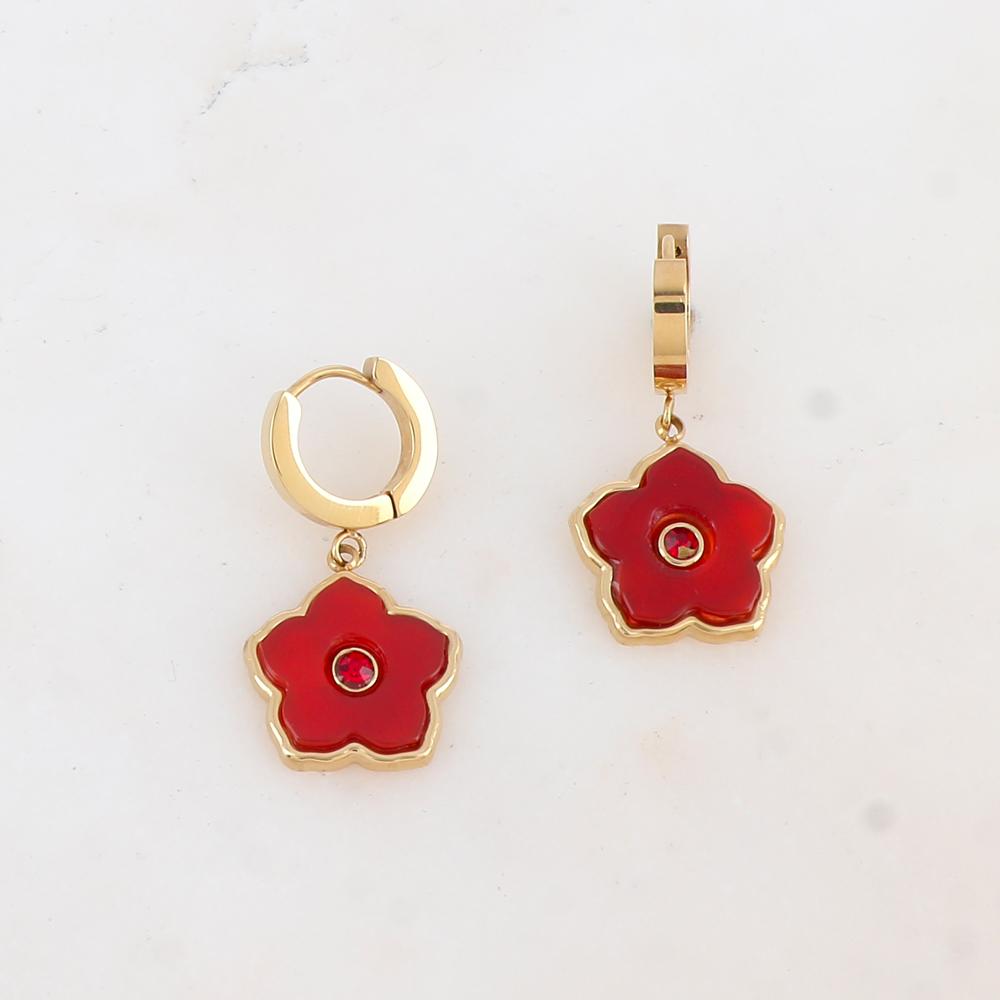 Créoles avec pendant fleur en pierre naturelle, strass 1,2 x 2,7 CM.