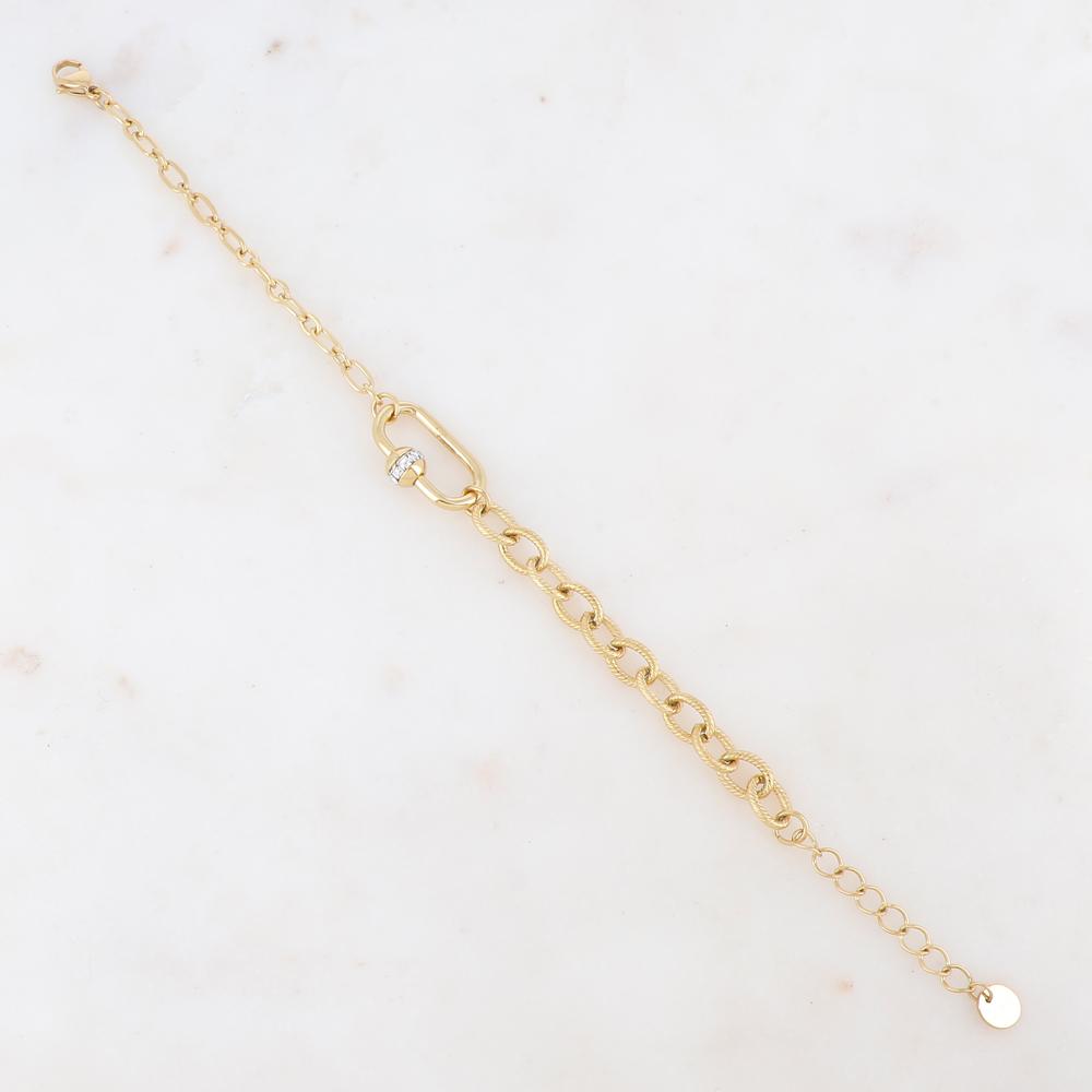 Bracelet en jeu de mailles avec anneau ovale et strass