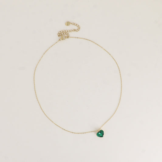 Collier avec cœur de 10mm en cristal de Swarovski® - 37+7 cm - Majestic green