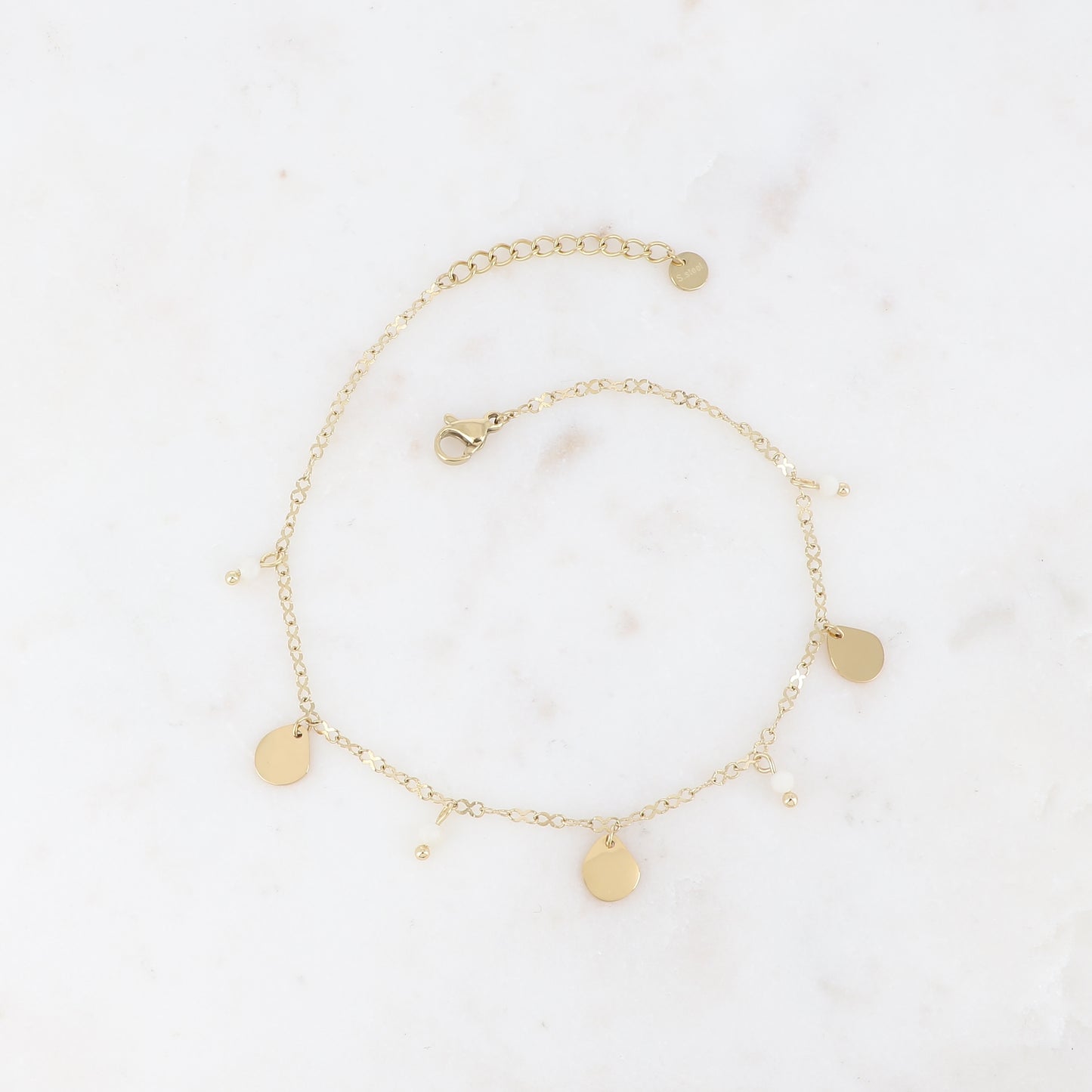 Chaîne de cheville avec perles et gouttes en métal(21+3CM)