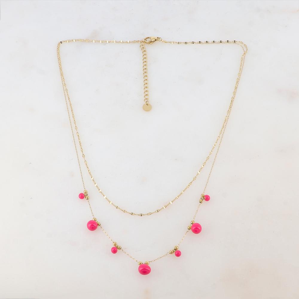 Collier double rangs avec petites boules et émail 40/43+5 cm