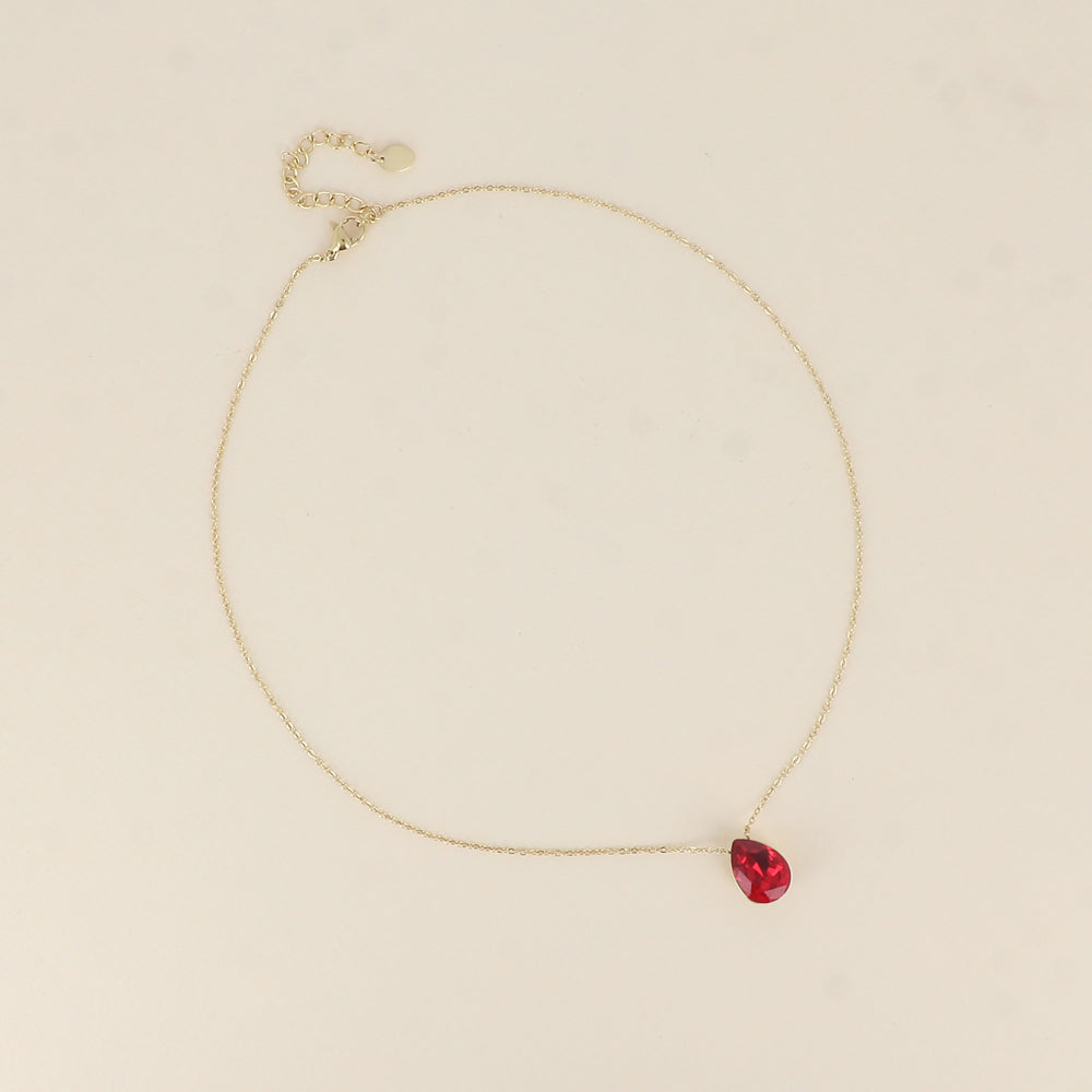 Collier - Pendentif cristal de Swarovski® en forme de goutte - Longueur du collier : 40+5 cm - Dimensions du cristal : 10x14 mm - Scarlet