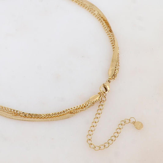 Collier 3 rangs avec maille miroir et pendentif émaillé (38/40/50+7CM)