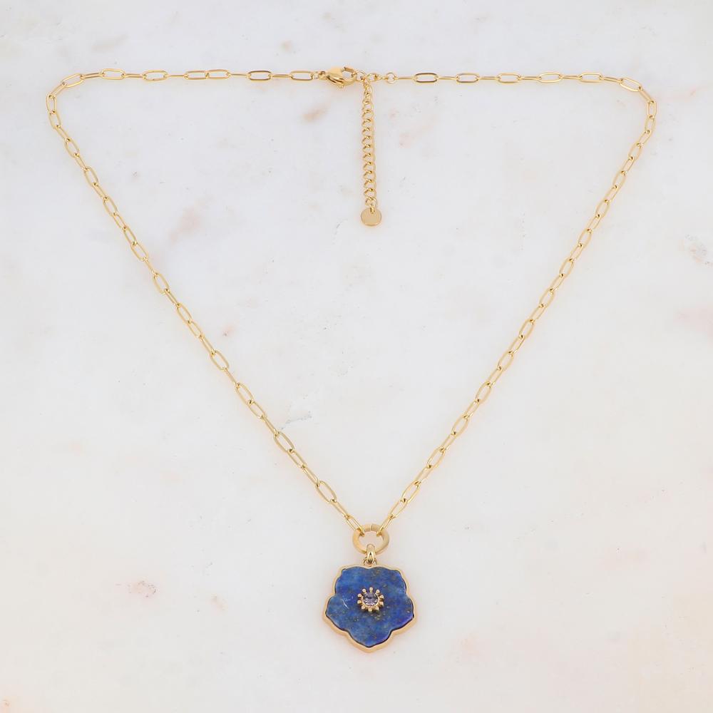 Collier en pendentif fleur en pierre naturelle, strass (45+5CM)