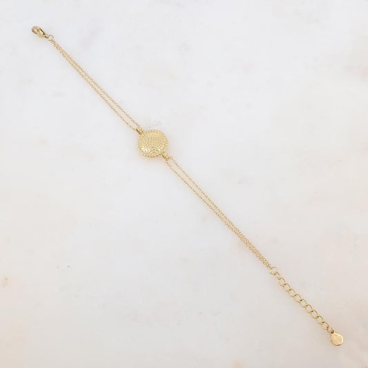 Bracelet 2 rangs avec pièce ronde martelée