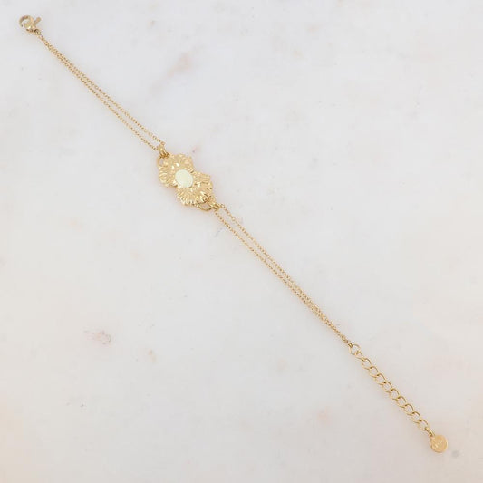 Bracelet deux rangs, 1 pièce ovale émaillée collée sur 2 feuilles