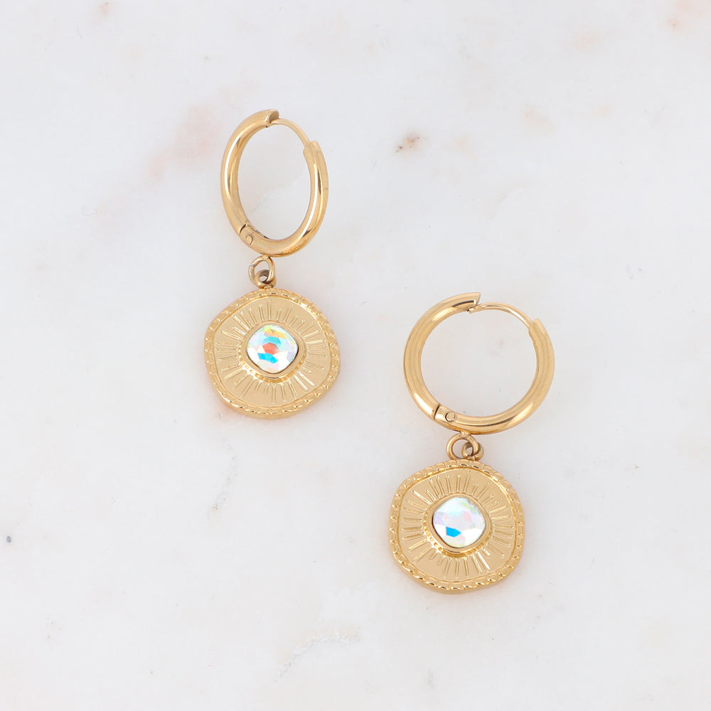 Créoles dorées - ornées de cristaux de Swarovski® - Aurore boréale