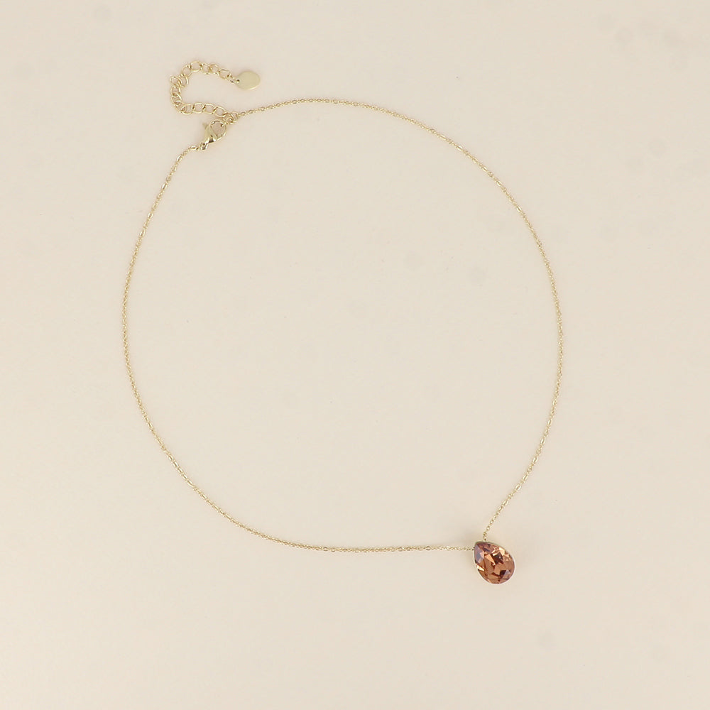 Collier - Pendentif cristal de Swarovski® en forme de goutte - Longueur du collier : 40+5 cm - Dimensions du cristal : 10x14 mm - Light Smoked topaz