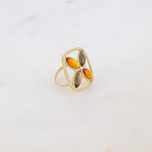 Bague fine avec anneau et 4 pâtes de verre - Marron