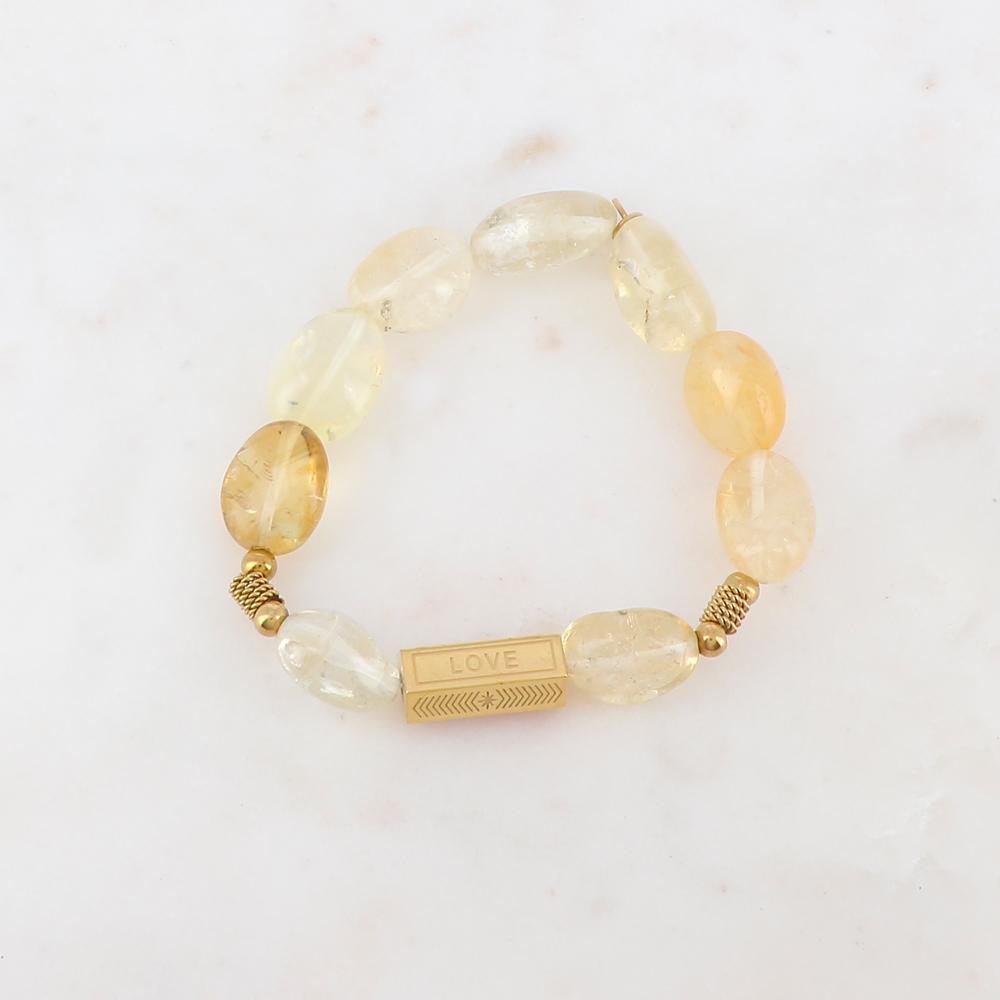 Bracelet élastique avec pierres naturelles, boules, chaînes torsadées, pièce géométrique en 5 faces - Quartz blanc