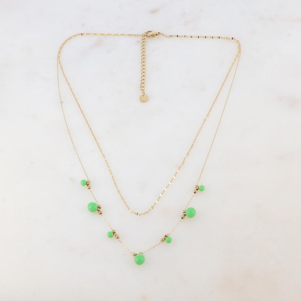 Collier double rangs avec petites boules et émail 40/43+5 cm